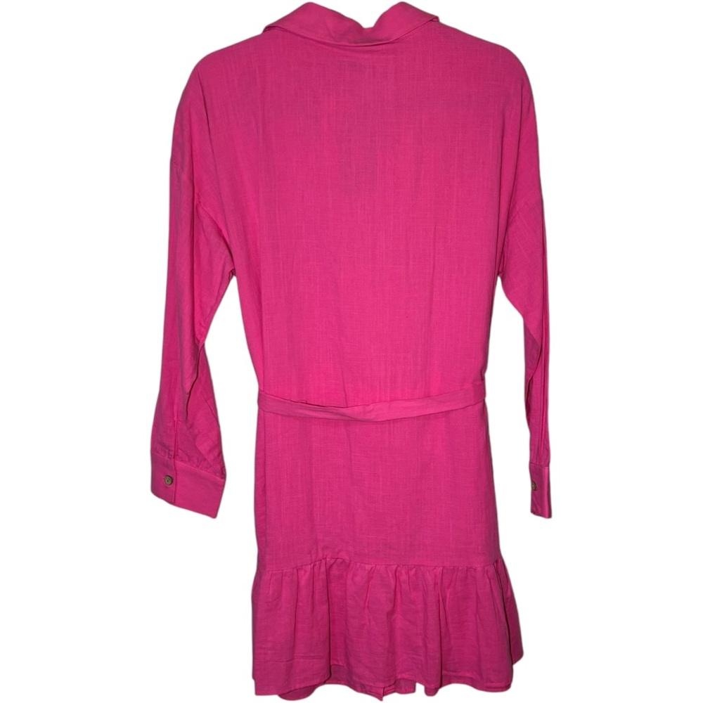 GiGiO Long Sleeve Mini Dress Button Down Collared 100% Cotton Pink Barbie - Picture 5 of 8